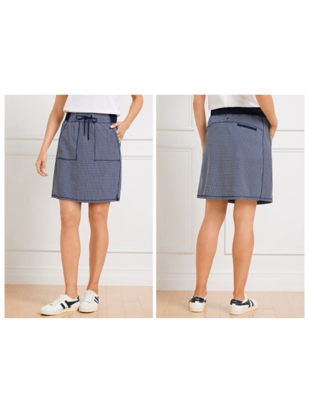 T by Talbots Womens Lightweight Woven Stretch Side Slit Skirt Mini Grid Blue 2X